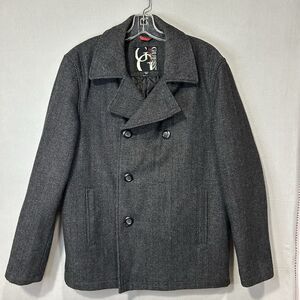 Guess Mens Wool Blend‎ Jacket Size Large Black White Tweed Double Breasted Lined